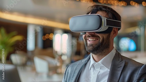 Businessman in virtual reality glasses. © Spyrydon