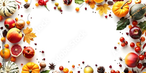 Thanksgiving-themed clipart of fruits and vegetables against a white background. Concept Thanksgiving, Clipart, Fruits, Vegetables, White Background photo