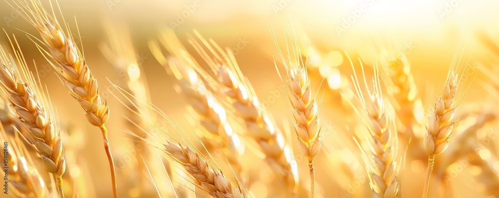 Golden wheat field in the sunset, showcasing ripened ears swaying gently in the breeze, symbolizing abundance and agricultural prosperity. Golden wheat field in the sunset, showcasing ripened ears swaying gently in the breeze, symbolizing abundance and agricultural prosperity.