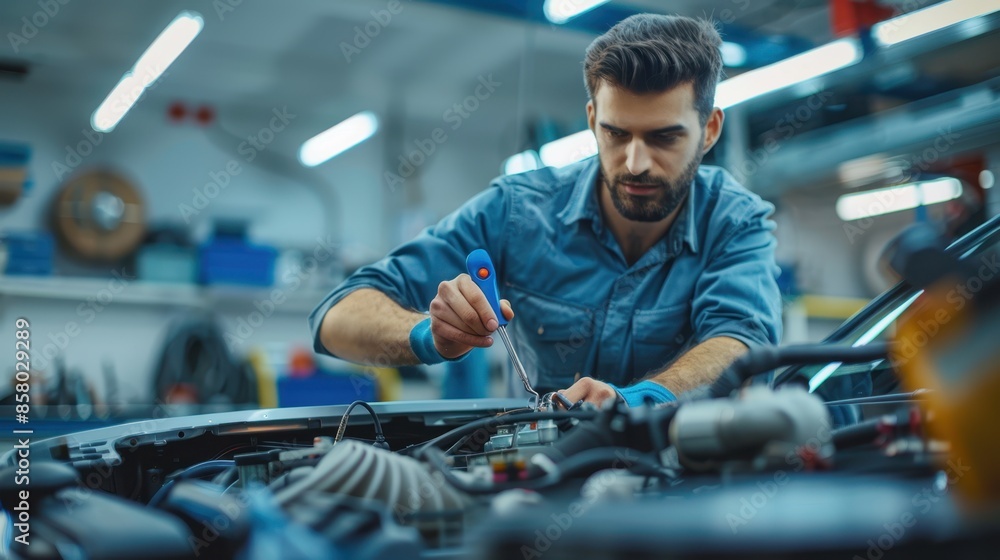 The mechanic fixing engine. The mechanic fixing engine.