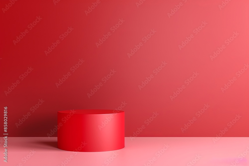 Minimalist red cylindrical pedestal in a vibrant red room, perfect for product display, showcasing modern design and simplicity. Minimalist red cylindrical pedestal in a vibrant red room, perfect for product display, showcasing modern design and simplicity.