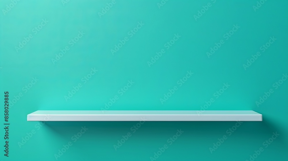 Minimalist white shelf on a turquoise wall. Perfect for showcasing products or home decor. Clean and modern design aesthetic. Minimalist white shelf on a turquoise wall. Perfect for showcasing products or home decor. Clean and modern design aesthetic.
