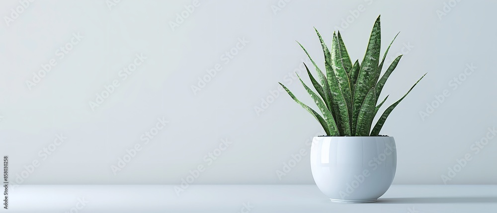 An advertisement with large writing space and a Sansevieria plant in a white ceramic container set against a plain white background, Generative AI. An advertisement with large writing space and a Sansevieria plant in a white ceramic container set against a plain white background, Generative AI.
