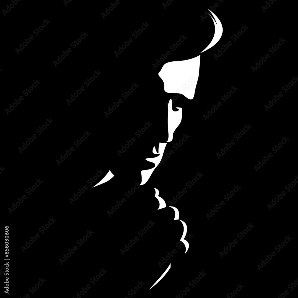 vector black and white light and shadow isolated image of male face ...