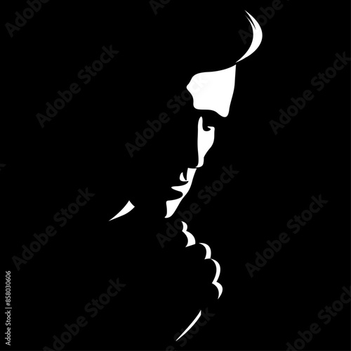 vector black and white light and shadow isolated image of male face formed by shadow. severe male profile. useful for men's products advertising, barbershop, men's clothing stores, logo, print, poster