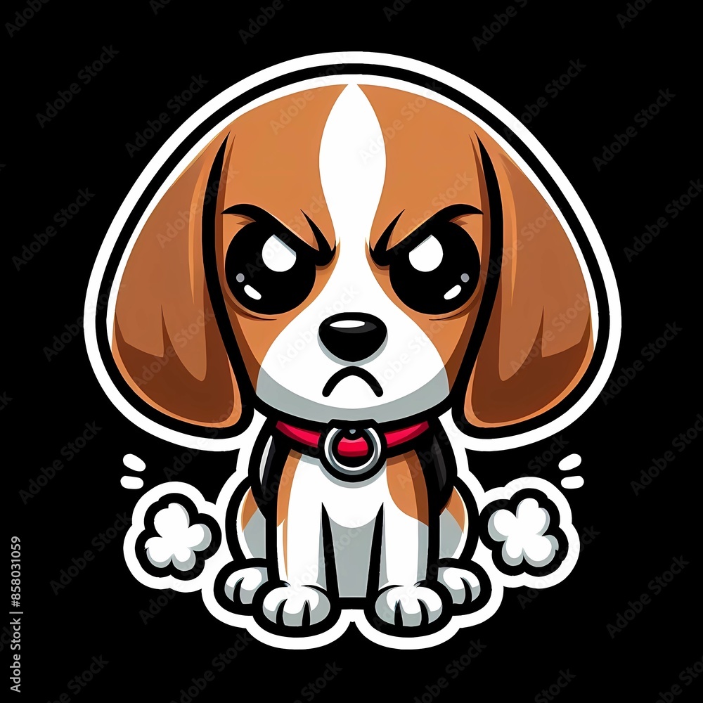 Isolated sticker of mad beagle dog on black background Isolated sticker of mad beagle dog on black background