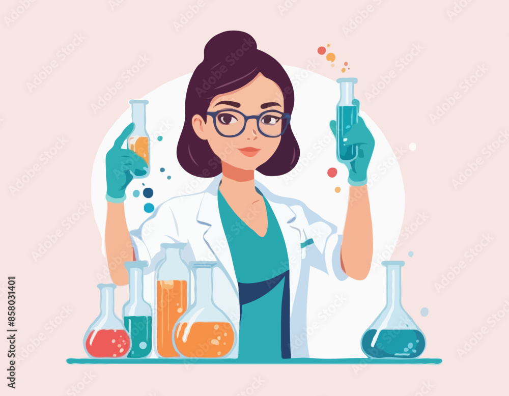 Young beautiful woman chemist with flasks with liquid in hand. Scientist girl is experimenting with equipment for vaccine discovery. Girl working on antiviral treatment development
Young beautiful woman chemist with flasks with liquid in hand. Scientist girl is experimenting with equipment for vaccine discovery. Girl working on antiviral treatment development