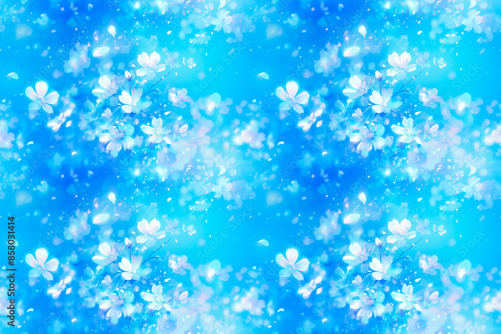 A dreamy seamless pattern with ethereal blue flowers and soft glowing elements, creating a magical tile ornament perfect for whimsical and enchanting design concepts. A dreamy seamless pattern with ethereal blue flowers and soft glowing elements, creating a magical tile ornament perfect for whimsical and enchanting design concepts.