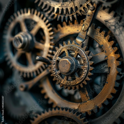 Close-up of Mechanism with Cogwheel and Gears Working Together © FantasyDreamArt