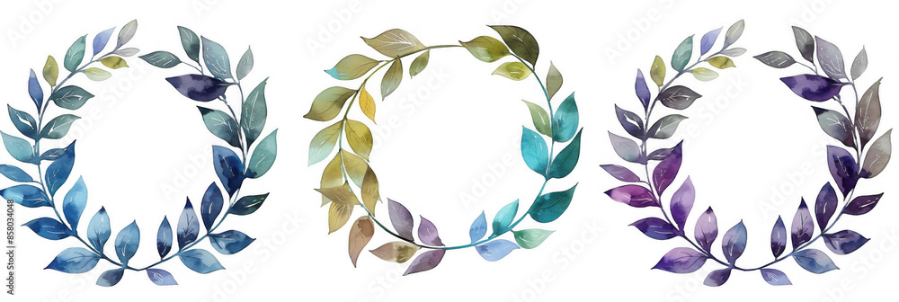 Fototapeta premium Watercolor Leaf Wreaths
