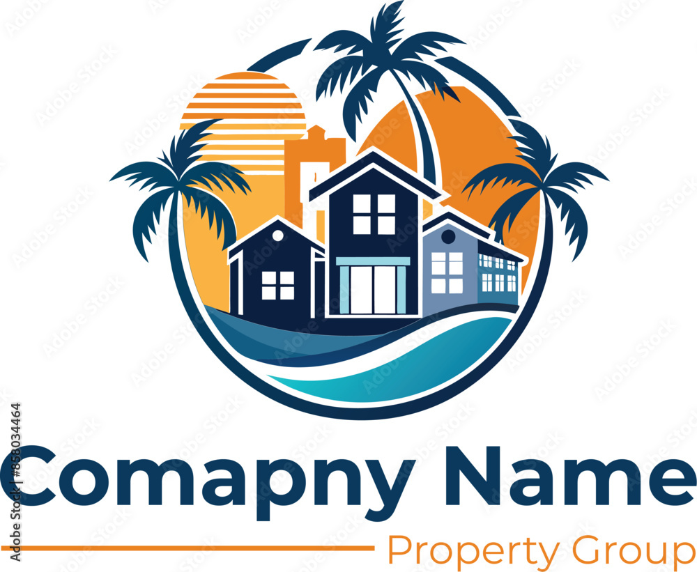 Naklejka premium Beach real estate with tree logo