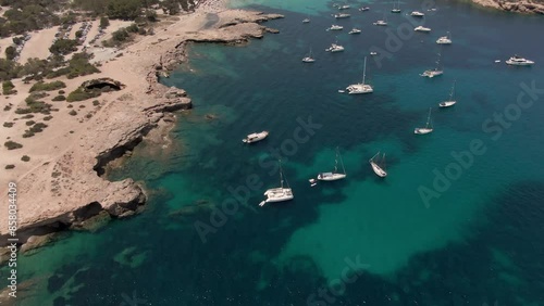 Cala Bassa beach in Ibiza with Drone