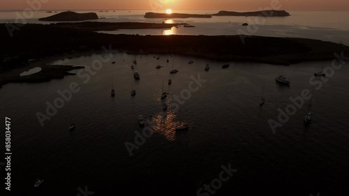 Sunset in Cala Bassa Ibiza with Drone