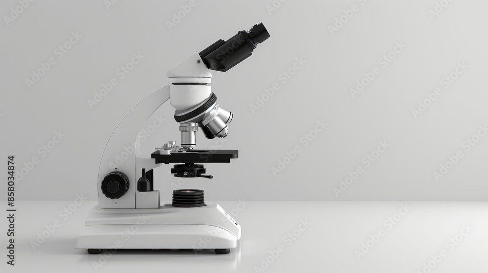 Close up view of contemporary laboratory microscope with text area Close up view of contemporary laboratory microscope with text area
