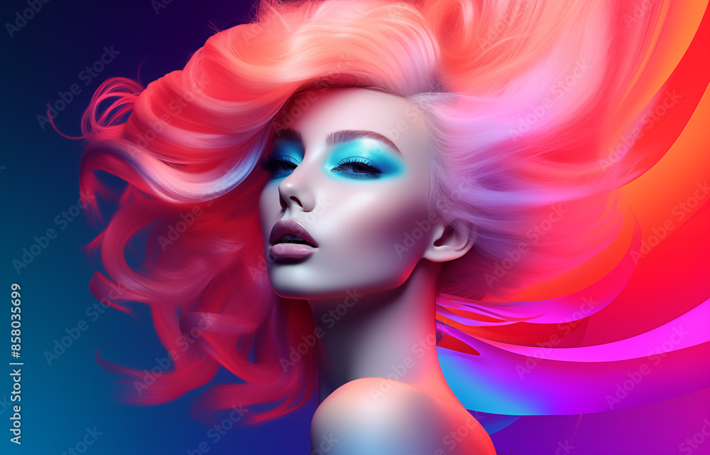 Woman face concept poster. Beautiful girl face creative abstract banner. Graphic design photorealistic style. Style of realistic glamour fashion photography. Digital illustration. AI artwork. Woman face concept poster. Beautiful girl face creative abstract banner. Graphic design photorealistic style. Style of realistic glamour fashion photography. Digital illustration. AI artwork.