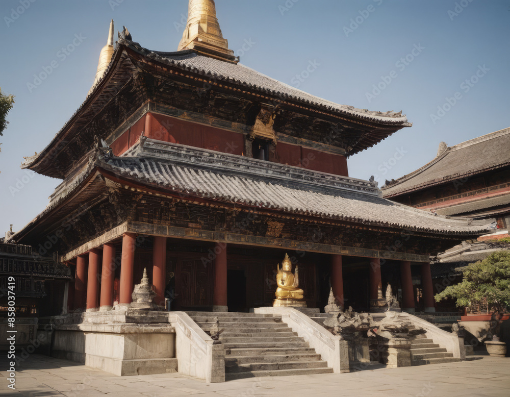 Un monastero tibetano al tramonto, illuminato da una luce dorata.
Un monastero tibetano al tramonto, illuminato da una luce dorata.