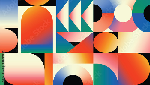 Abstract geometric gradient pattern design background vector. Wallpaper design with gradient color, circle, square and polygon shape. Modern and trendy illustration perfect for decor, cover, print. 