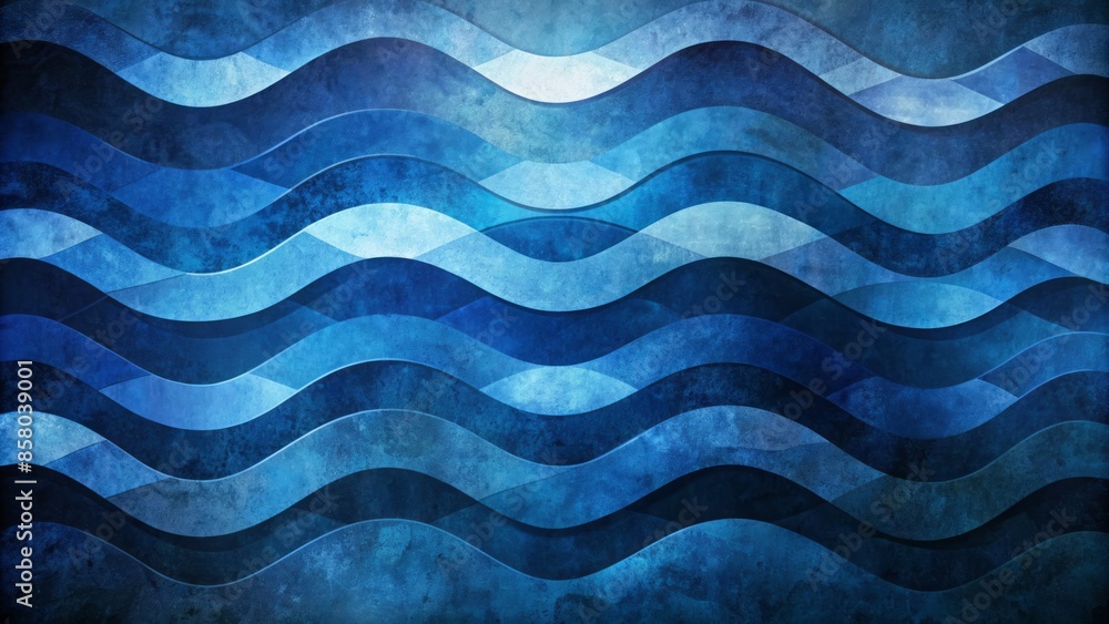Moody dark blue abstract background with wavy geometric shapes, rough grunge texture, and gradient color transition from cobalt to sapphire blue hues. Moody dark blue abstract background with wavy geometric shapes, rough grunge texture, and gradient color transition from cobalt to sapphire blue hues.
