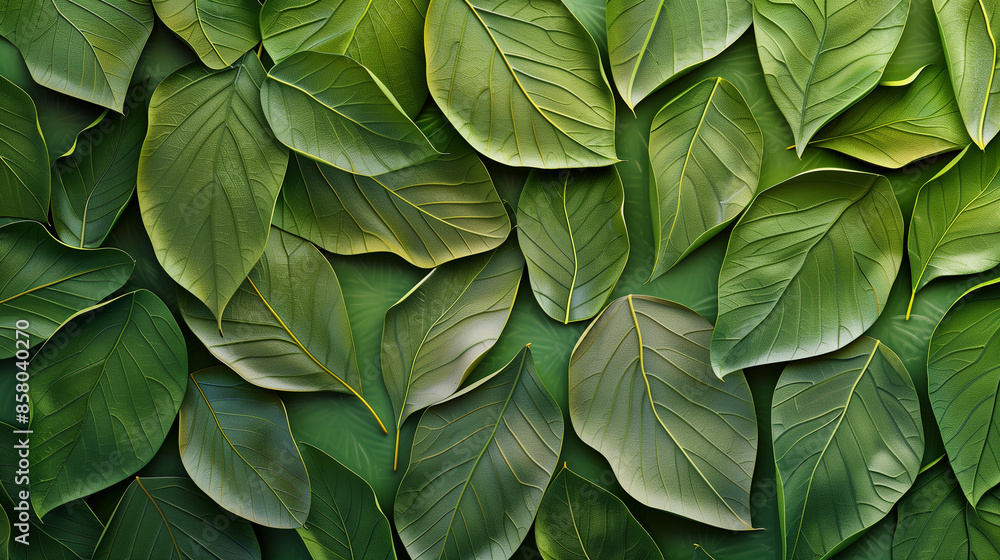 Fototapeta premium Lush green leaf pattern with intricate details and copy space