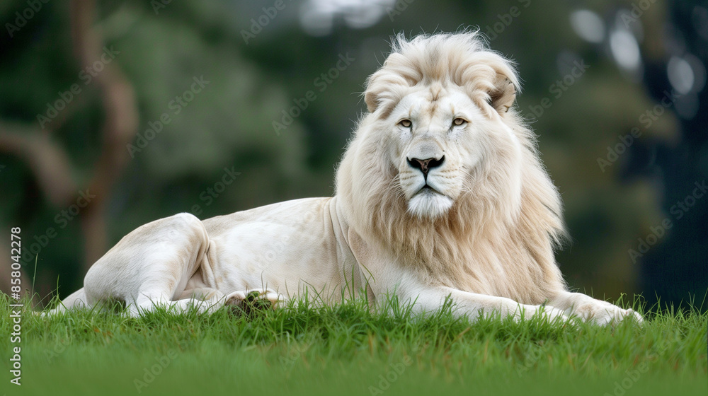 Transvaal white lion lay on grass in nature (Zoo) Transvaal white lion lay on grass in nature (Zoo)