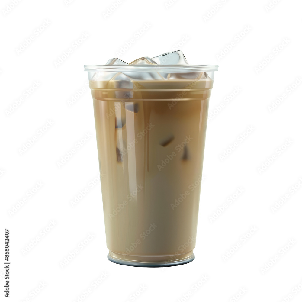 Iced Latte Coffee: A Refreshing Beverage of Milk and Coffee in a Plastic Cup on a transparent background Iced Latte Coffee: A Refreshing Beverage of Milk and Coffee in a Plastic Cup on a transparent background
