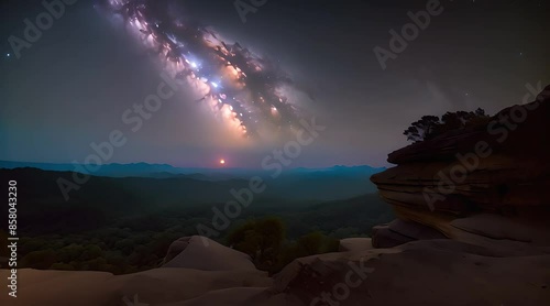 4K Time lapse of milky way and sunrise over Sam Pan Bok canyon, Ubon ratchathani