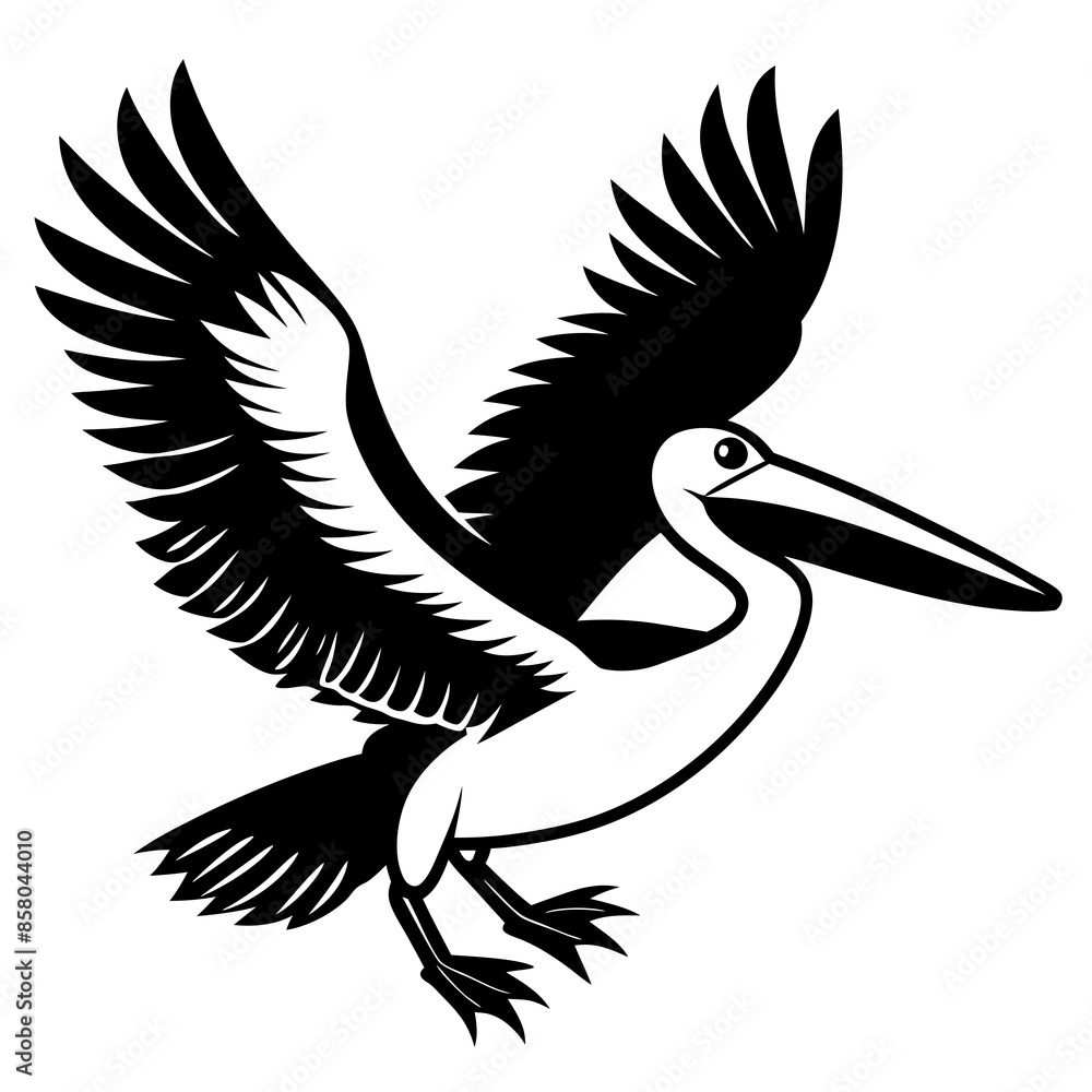 Fototapeta premium Australian pelican is flying with two leg silhouette vector style