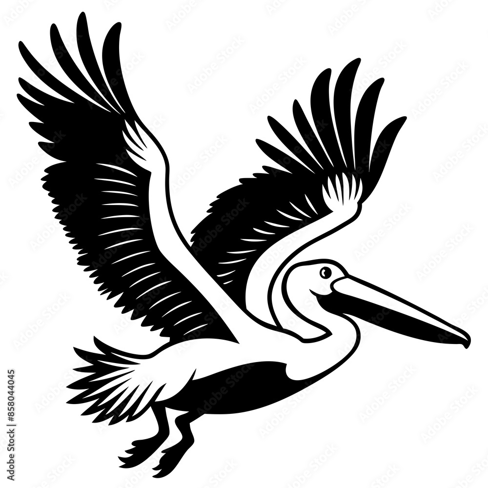 Fototapeta premium Australian pelican is flying with two leg silhouette vector style