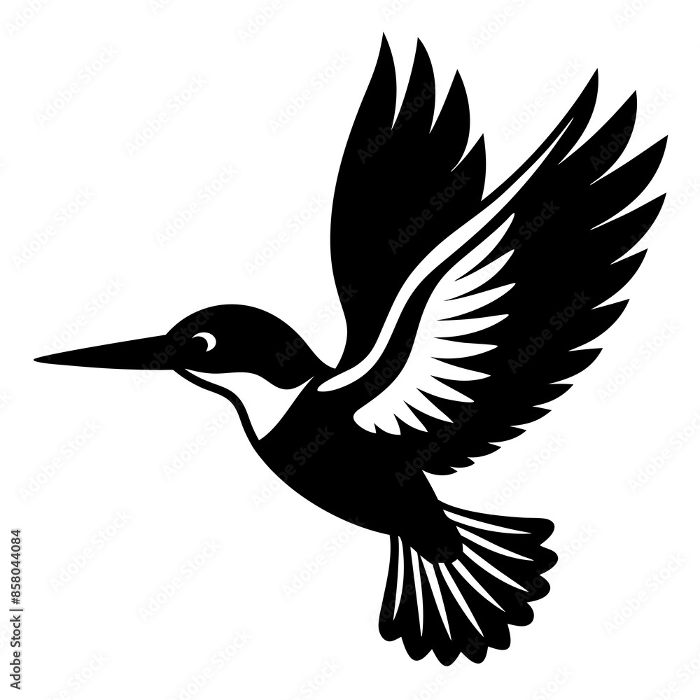 Fototapeta premium Azure kingfisher is flying with two leg silhouette vector style