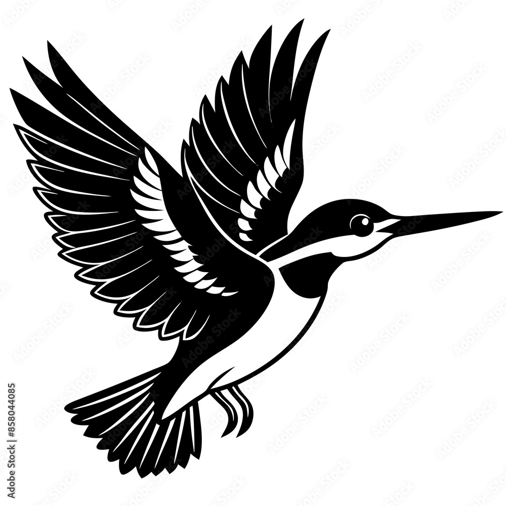 Azure kingfisher is flying with two leg silhouette vector style Azure kingfisher is flying with two leg silhouette vector style