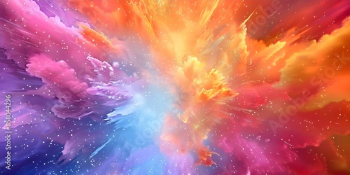Neon Galactic Explosion Colorful Abstract Background. Concept Abstract Art, Neon Colors, Galactic Theme, Explosive Design, Colorful Background