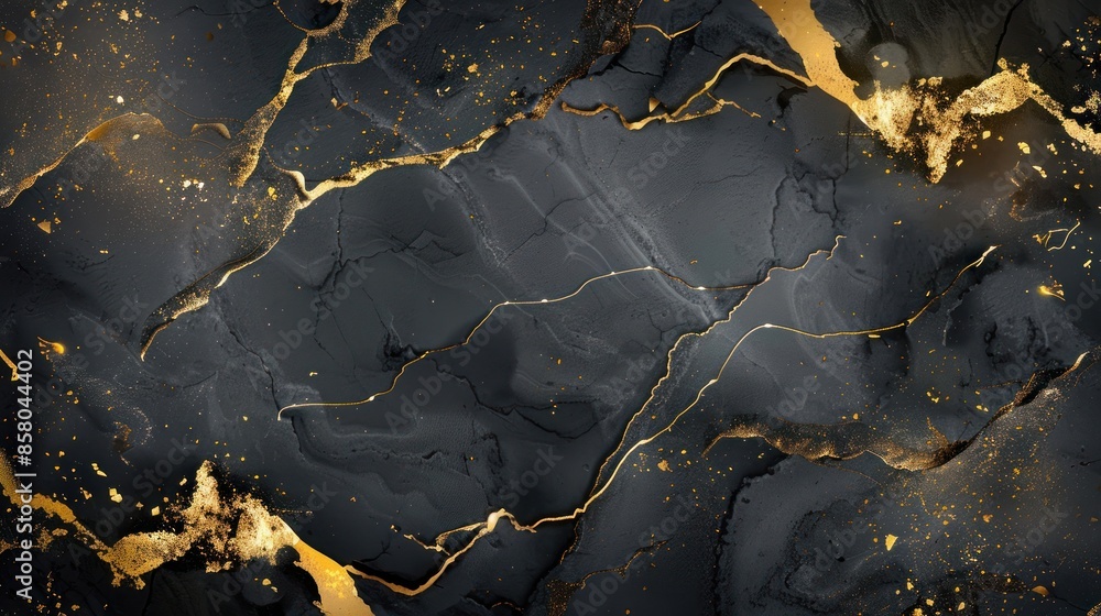 Fototapeta premium Abstract black and gold marble wall with gold streaks background