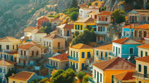 Stunning views of Greek tourist destinations featuring Acropolis and Santorini, AI generative.