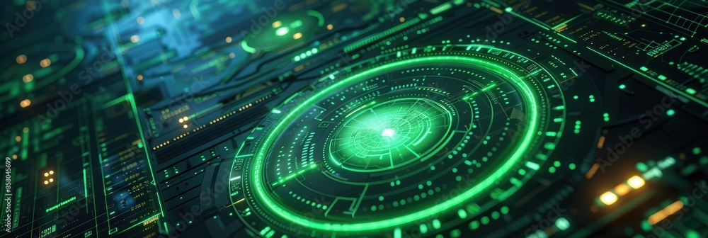 Futuristic Interface with Glowing Green Circles Futuristic Interface with Glowing Green Circles