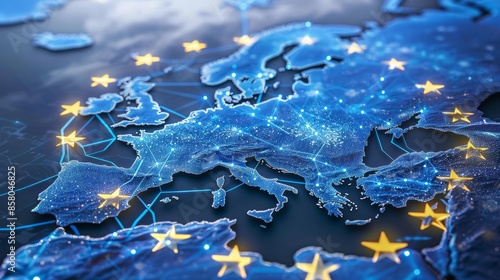 Eu network mapping  western europe connectivity, data transfer, cyber tech, business exchange