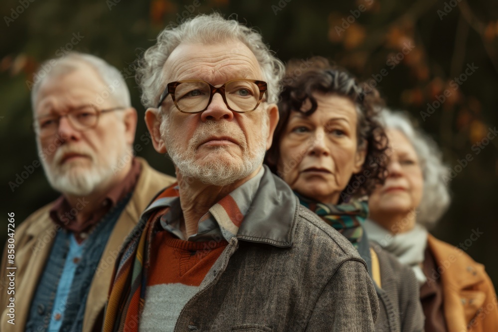 Portrait of a group of elderly people in the autumn park. Portrait of a group of elderly people in the autumn park.