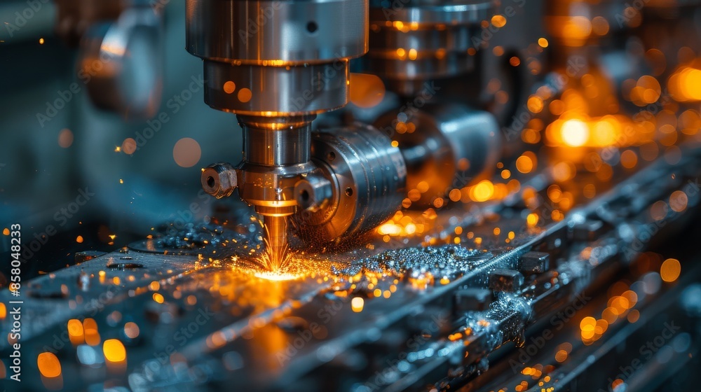 An industrial cutting machine in a workshop setting, producing a burst of glowing sparks during a precise machining operation, exemplifying machine precision and craftsmanship. An industrial cutting machine in a workshop setting, producing a burst of glowing sparks during a precise machining operation, exemplifying machine precision and craftsmanship.