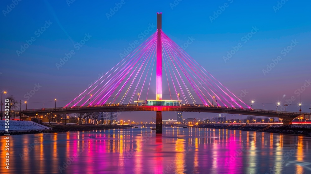 Fototapeta premium Smart city lights at night bridge, connectivity network, tech, telecommunications