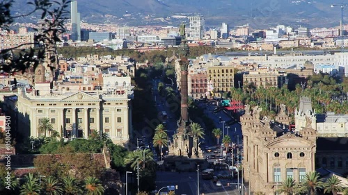 Close-up of 'Paseo de Colón' with monument in the center. Barcelona, ​​Catalonia, Spain. photo