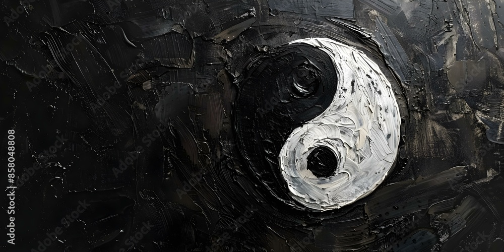 Handpainted yin yang symbol with visible brush strokes on black ...