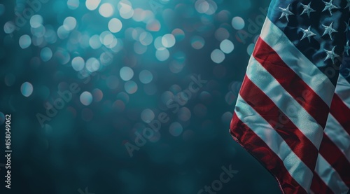 Faded American Flag Draped on Blue Background