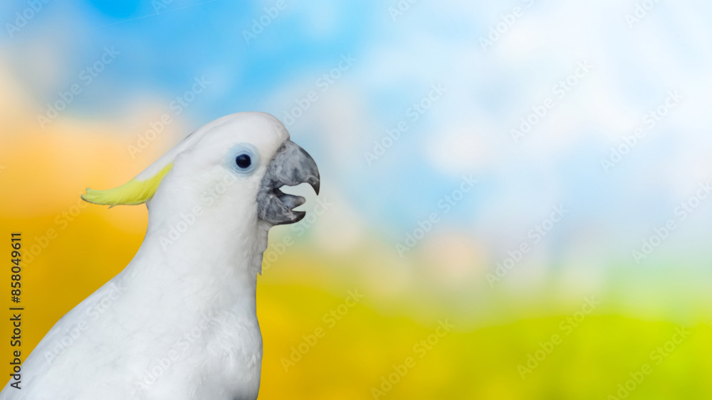 Cockatoo portrait with rainbow background