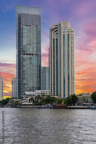 BKK high rise tower building residential apartments and commercial building Silom Sathon Bangkok Thailand photo