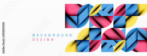 Circle, square and flower petal geometric background. Round shapes composition for wallpaper, banner, background or landing