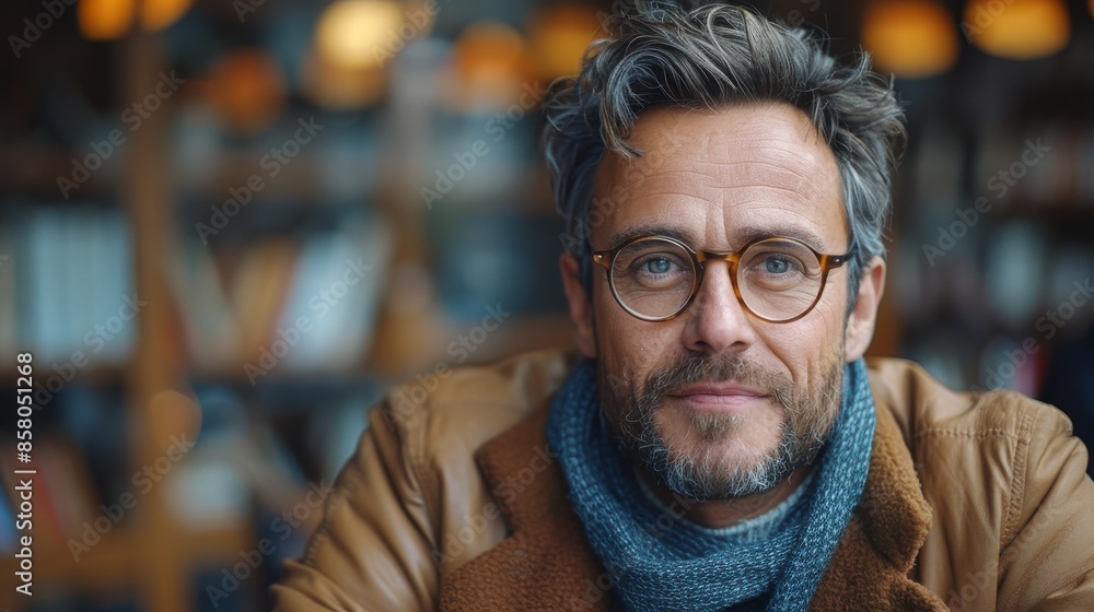 A smiling man with glasses in a cozy, well-lit environment, exuding a warm and intelligent vibe, highlighting his approachable nature and the comfort of the setting. A smiling man with glasses in a cozy, well-lit environment, exuding a warm and intelligent vibe, highlighting his approachable nature and the comfort of the setting.