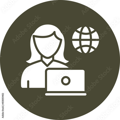 Remote Female Worker Glyph Circle Icon