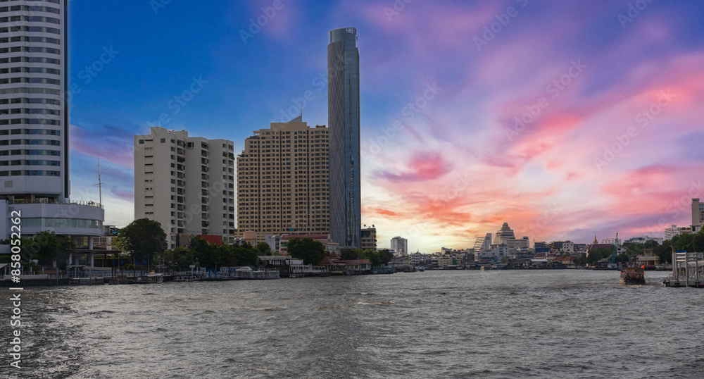 Obraz premium BKK high rise tower building residential apartments and commercial building Silom Sathon Bangkok Thailand