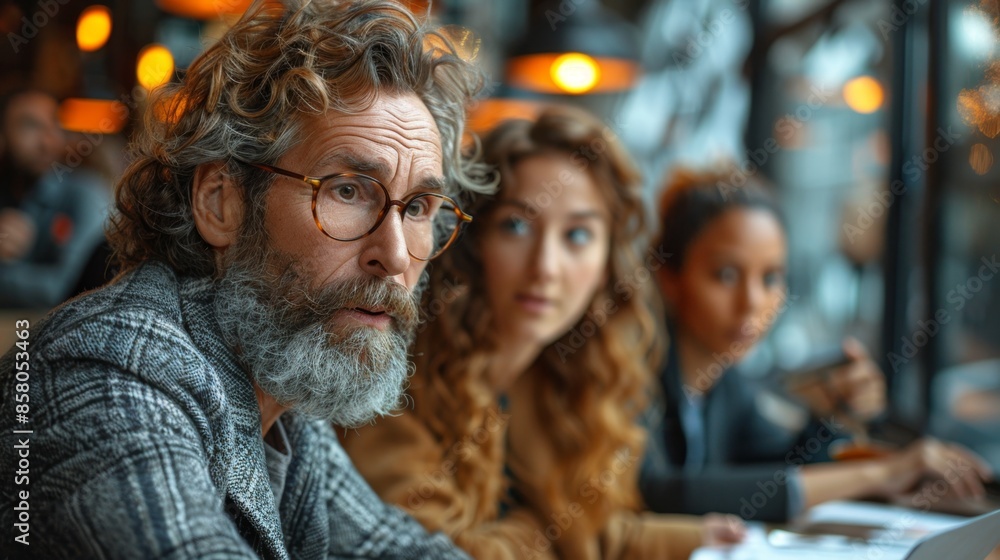a team of professional men and women in the office discussing a new project while sitting at a table with a laptop on it a team of professional men and women in the office discussing a new project while sitting at a table with a laptop on it