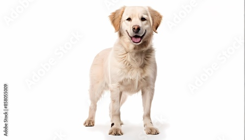 Akbash dog breed standing against white background, Ai Generated