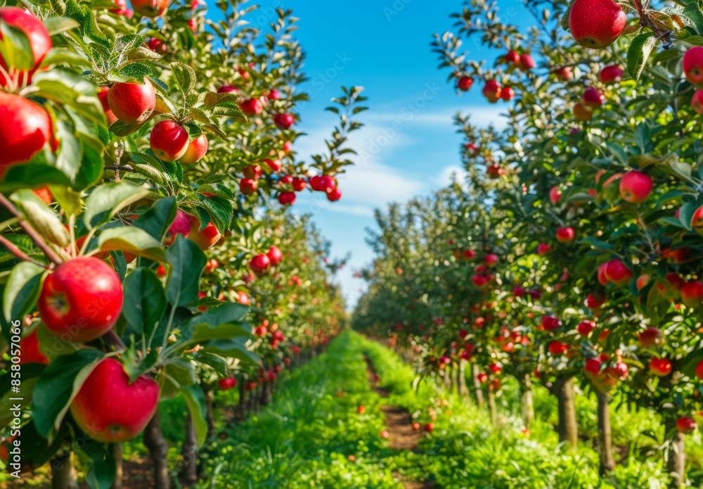 Apple orchard in autumn green grass, beautiful scenery, green nature Apple orchard in autumn green grass, beautiful scenery, green nature